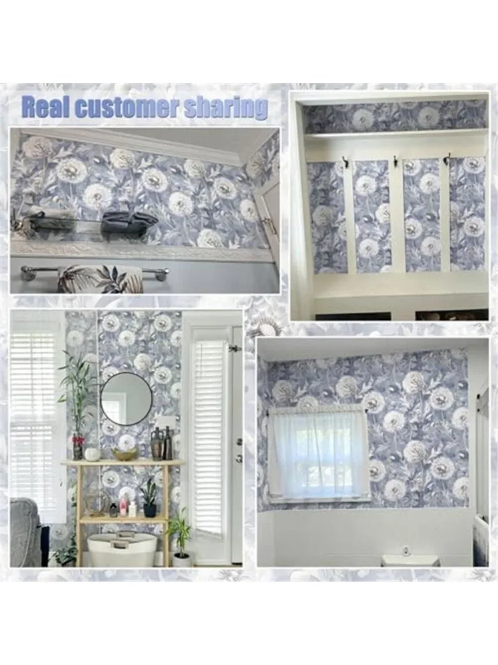 Blue Floral Peel Stick Wallpaper Removable Vinyl Contact Paper Home Decor Roll